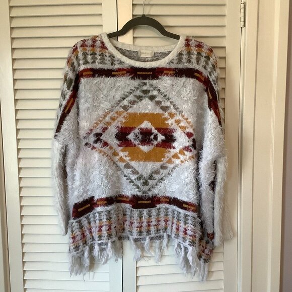 NWOT Altar'd State sweater S/M oversized tribal fringe sweater poncho crewneck - Picture 2 of 11